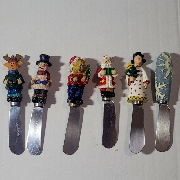 6 Cheese/Butter Spreaders CHRISTMAS Assorted "Boston Warehouse" "Joie d Vivre" - Picture 1 of 8
